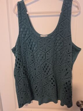 Crochet Overlay Tank Top - Teal/ Green